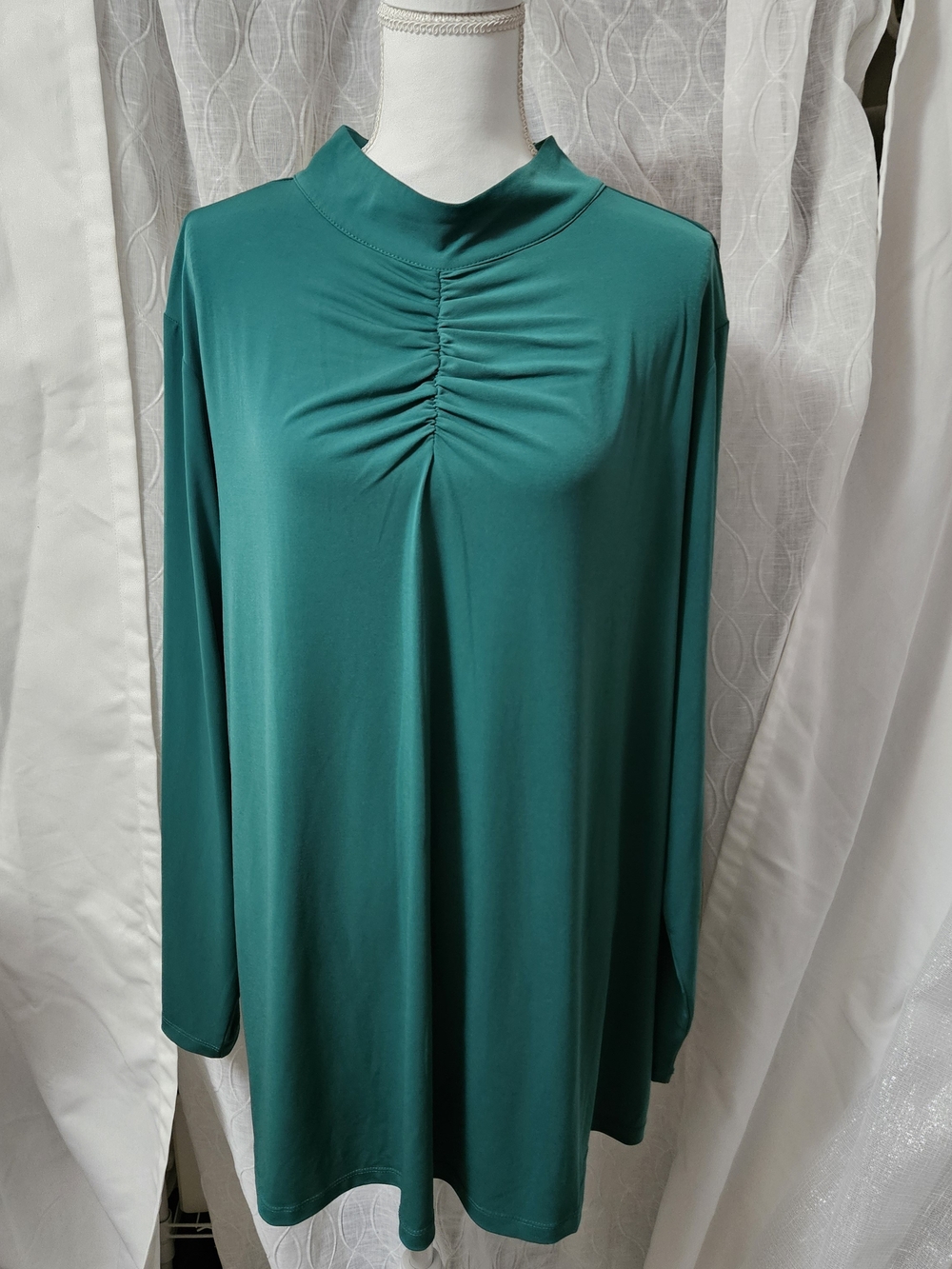 Women's Susan Gravers Liquid Knit Emerald Green Long-Sleeve Ruched Mock Neck 4x